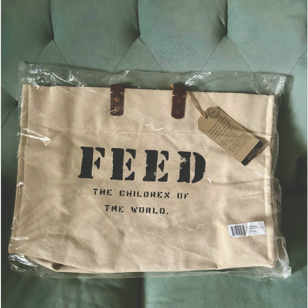 NWT NIP FEED XL Market Tote  Canvas w/ leather handles Natural color - Picture 2 of 8